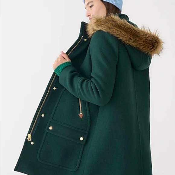 J CREW “CHATEAU” wool blend coat w faux fur trimmed hood - Picture 3 of 10